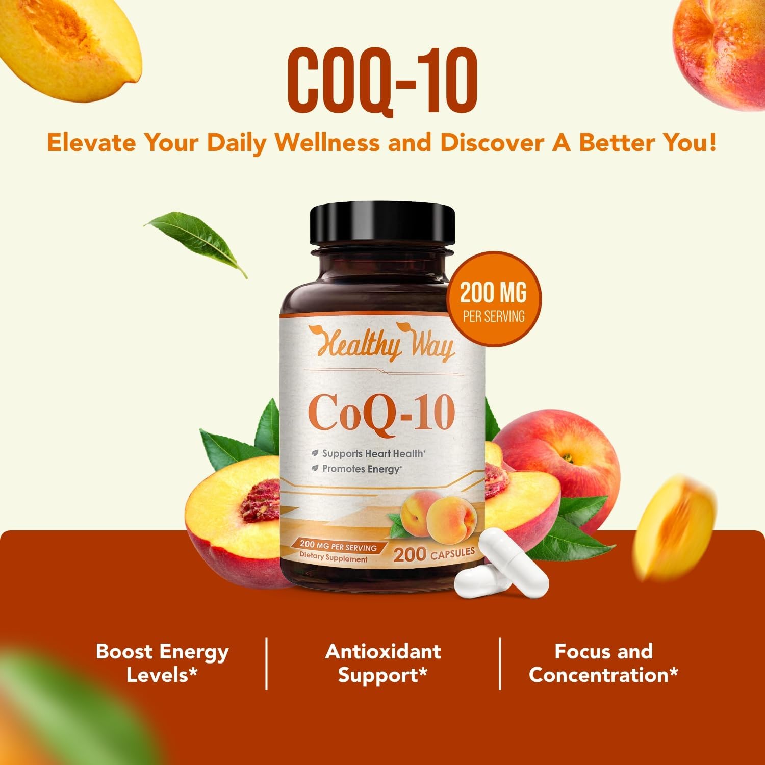 Healthy Way CoQ10 Supplement, Antioxidant Support for Heart Health & Energy, 200mg, 200 Capsules