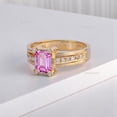 thumbnail image 5 of Octagon Cut Pink Sapphire & Diamond Accent Stone Birthstone Months Ring, 925 Silver Three Lear Heavy Band Ring Pave Set Ring, Minimalist Gift For Think Band Ring,, 5 of 5