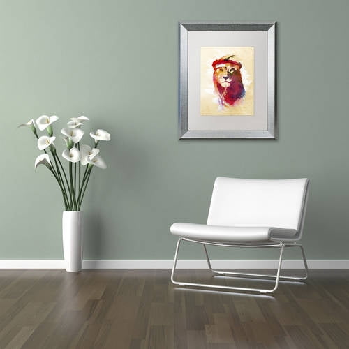 Trademark Fine Art 'Gym Lion' Canvas Art by Robert Farkas, White Matte, Silver Frame