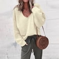 thumbnail image 1 of Suéter de punto de manga larga con cuello en V para mujer, moda europea y americana, color sólido, informal, para otoño e invierno, 1 of 6