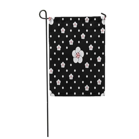 SIDONKU Black Polka Dot White Flowers Cherry Blossom Pattern Abstract Garden Flag Decorative Flag House Banner 28x40 inch