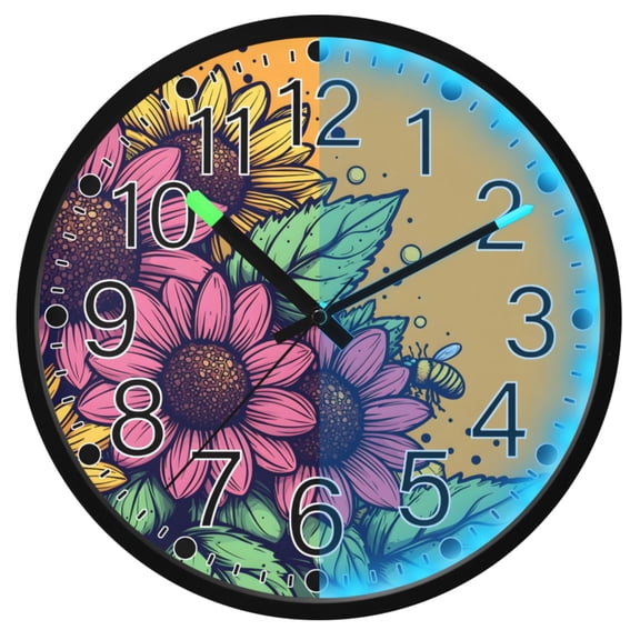 Ryvnso Flowers 12 Inch Night Light Wall Clock Silent Battery Operated Luminous Clocks