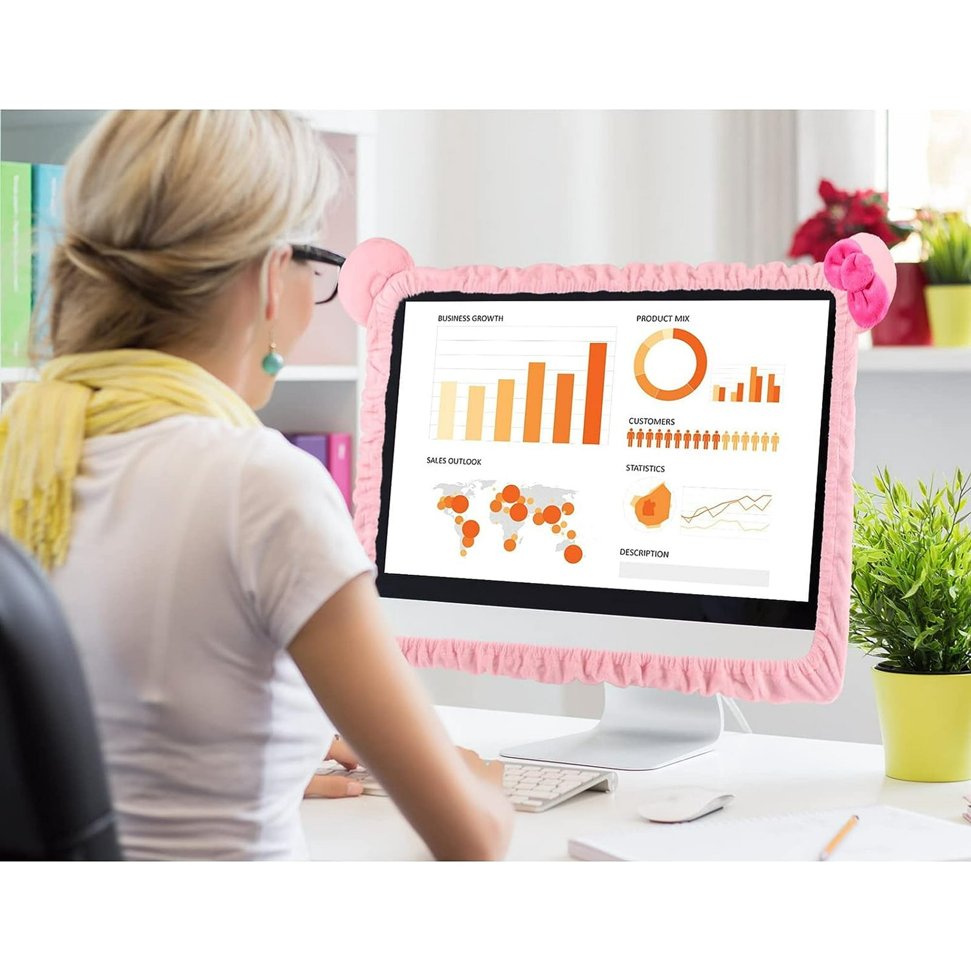 H Pcs Computer Monitor Cover with Cat Ear Furry Elastic Monitor