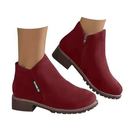 DVKOVI Cowgirl Outfit Women s Ankle Boots Fashion Women Low Ankle Trim Round Toe Ankle Leather Boots Casual and Ladies Shoes Leisure Flat Heel Cowboy Boots Women Red 37