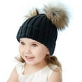thumbnail image 4 of Ludlz Kids Winter Knitted Pom Beanie Bobble Hat Cotton Lined Faux Fur Ball Pom Pom Cap Unisex Kids Beanie Hat Winter Baby Boys Girls Warm Thickened Solid Color Double Pompom Beanie Cap Hat, 4 of 7