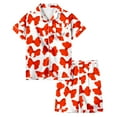 thumbnail image 1 of Children Boy Pajama Set Bow Knot Print Button Down Homewear Set Girls' Fashion Pajamas Set Girls Clothes 8-10 Years, 1 of 5