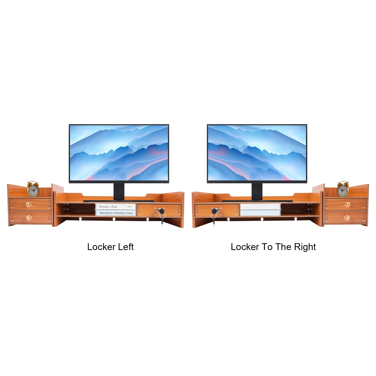 ToppiJoy Monitor Stand Riser with 3 Drawers and Lockable Compartment, MDF Desktop Organizer for Keyboard, Mouse, and Office Supplies, Space-Saving Computer Shelf for Home or Office