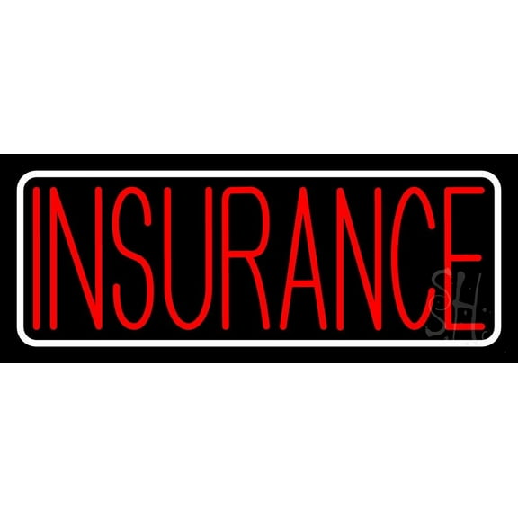 Red Insurance White Border LED Neon Sign 10 x 24 - inches, Black Square Cut Acrylic Backing, with Dimmer - Bright and Premium built indoor LED Neon Sign for Defence Force.