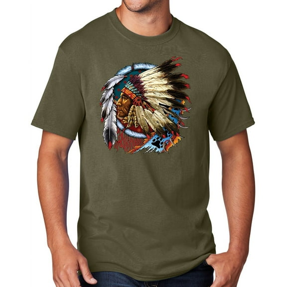 Men's Indian Chief Dreamcatcher Biker T-shirt, 3XL Olive Drab - TALL