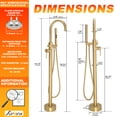 thumbnail image 3 of SUNRINX Brushed Brass Free Freestanding Tub Faucets, 2 Handle Freestanding Tub Faucets With Brass Two-Function Handshowe, Max 6 GPM Floor Mount Tub Filler Bathtub Faucet With 360° Swivel Spout, 3 of 15