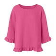 thumbnail image 6 of yueewhu Womens 3/4 Length Sleeve Tops Loose Fit Casual Crew Neck Shirts Ruffle Tunic Blouses (Hot Pink, XXL), 6 of 7