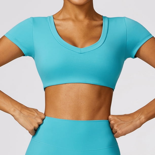 Top deportivo para mujer, Top corto de Yoga Sexy, Top de manga corta para Fitness, camiseta de entrenamiento con aumento, Tops, ropa de gimnasio, ropa deportiva para correr