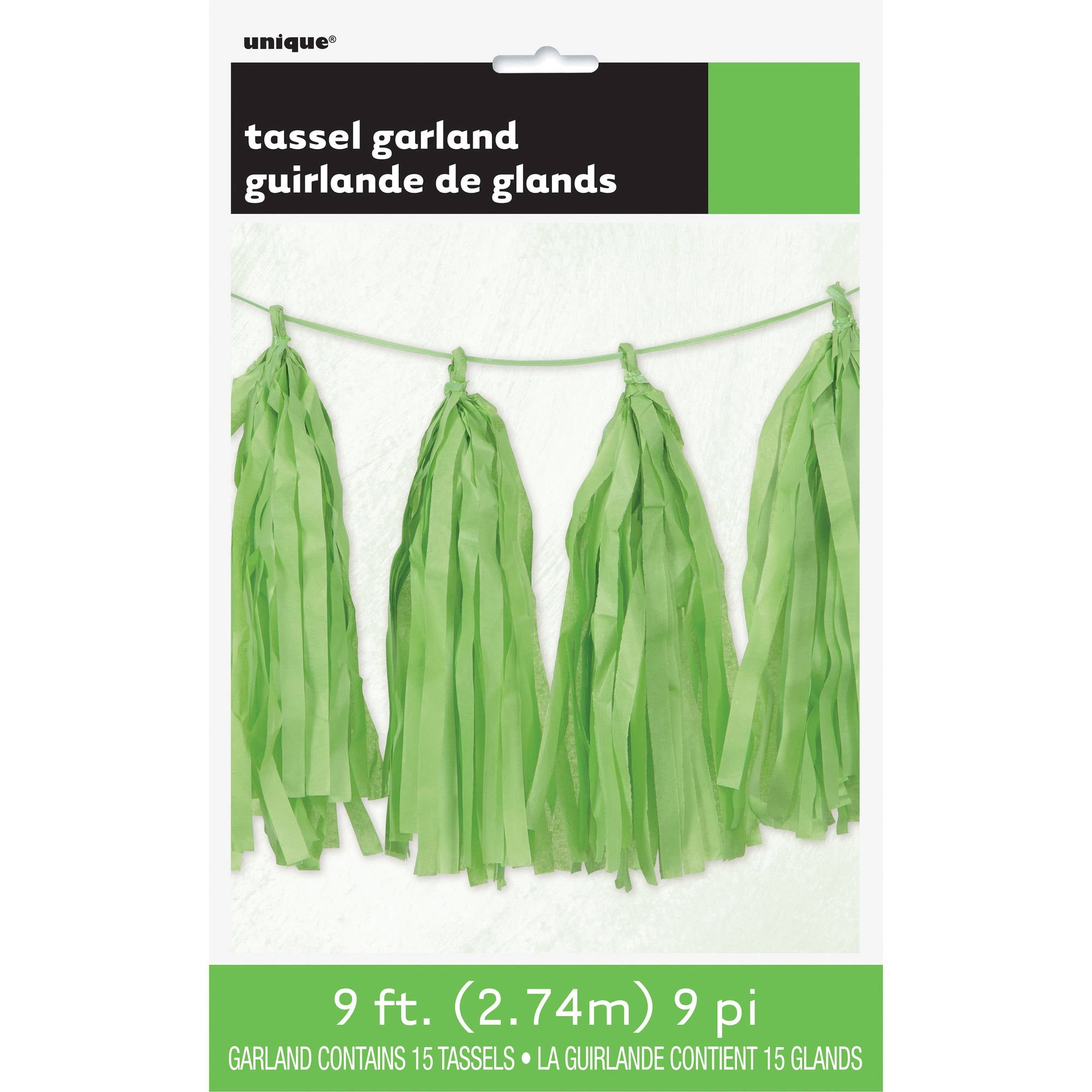 Tissue Paper Tassel Garland, 9 ft, Lime Green, 1ct