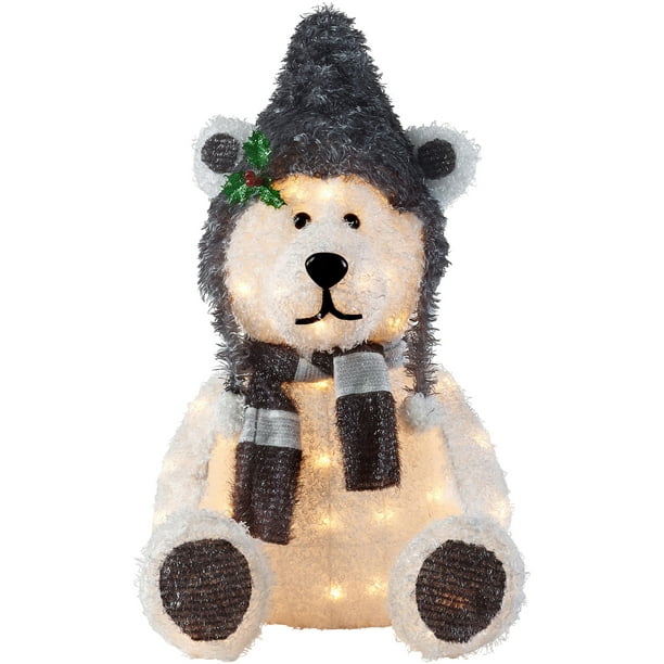 Holiday Time 32-Inch Light-Up Fluffy Bear with 50 Lights, Indoor or ...