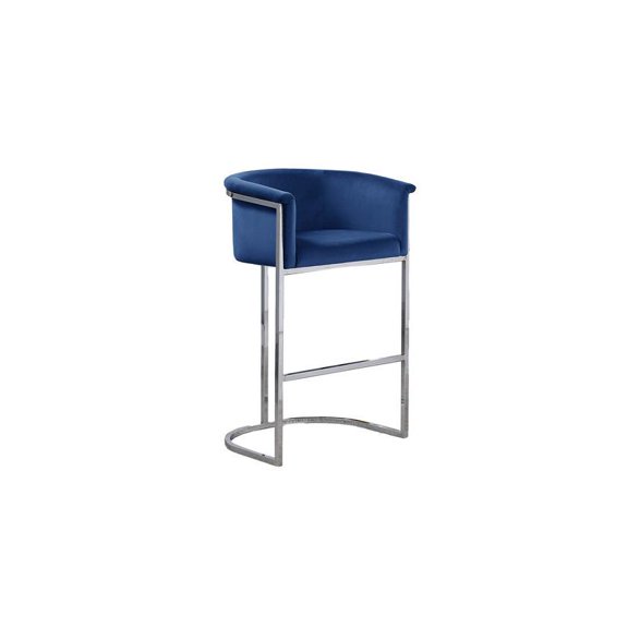 Navy Blue Velvet Counterheight Chair (Single) with Silver Metal Chrome Base