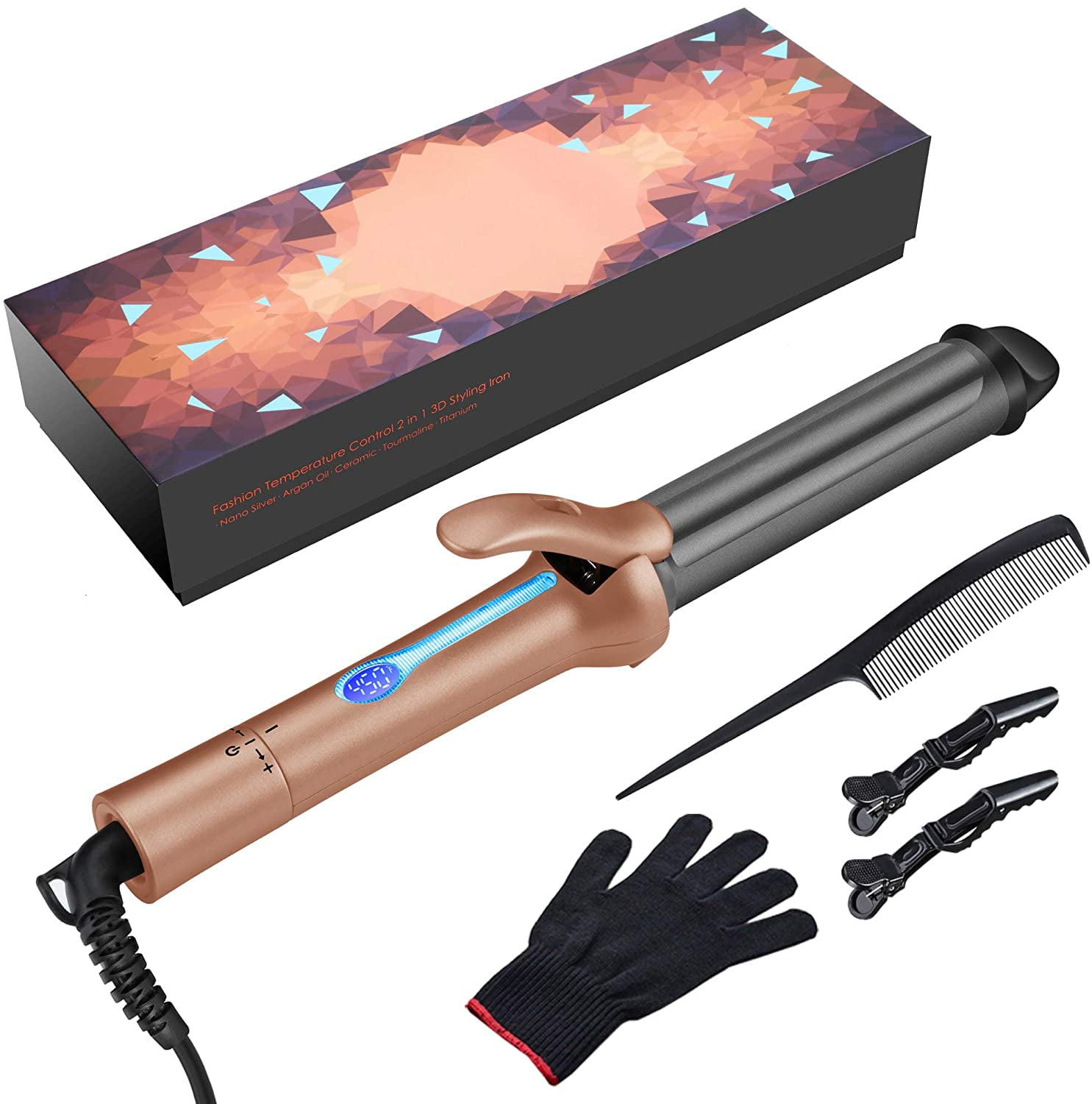 Professional Salon Curling Iron Set Ceramic Tourmaline Titanium Coating