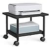 Heavy-Duty Printer Stand with Locking Wheels, 2-Tier Industrial Mobile Cart with Storage Shelf, Under Desk Printer Table for Home, Office, 13.4" Height, Rustic Brown and Black UOPS002B01