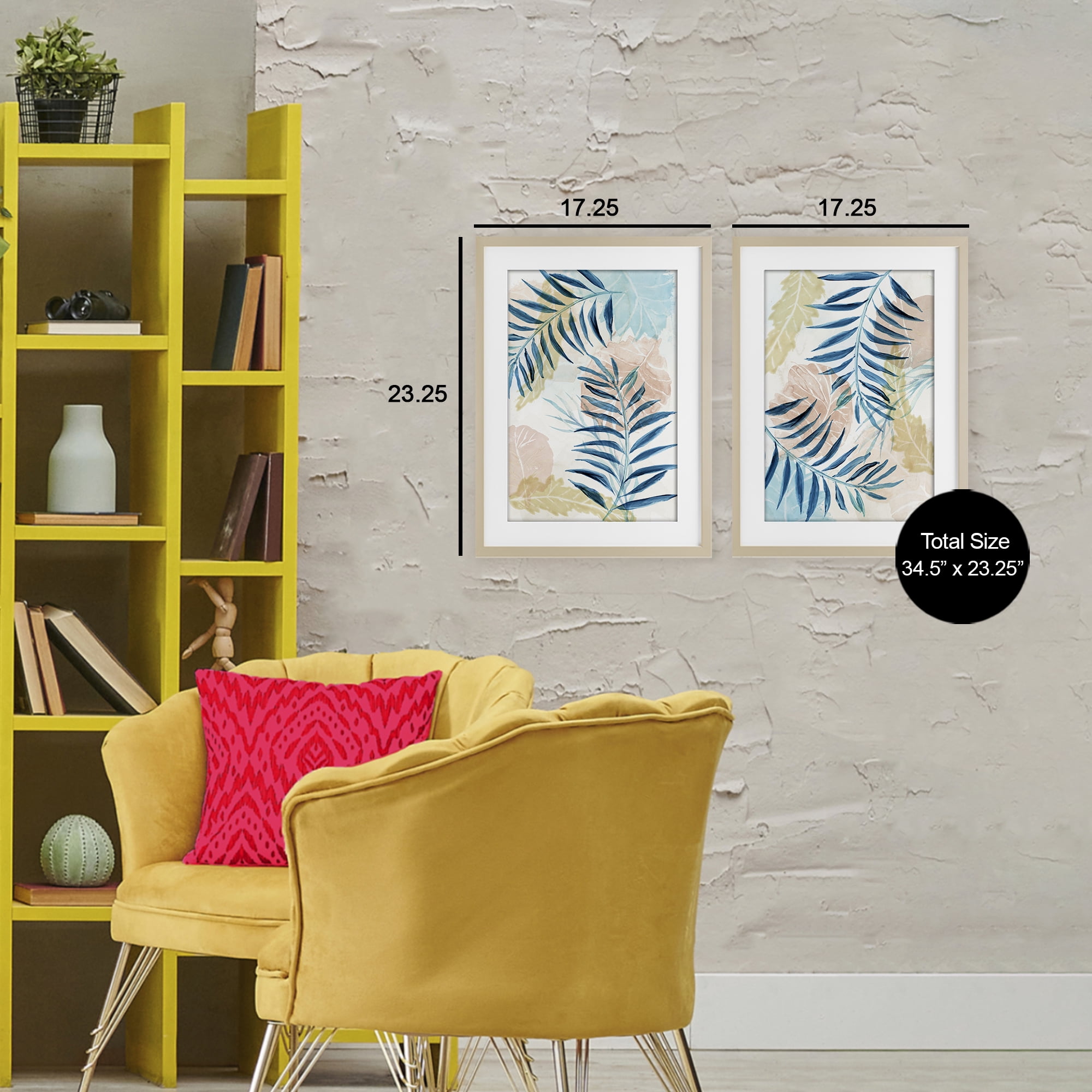 Stupell Industries Pastel & Blue Palm Fronds 2 Piece Birch Framed Print Under Glass Set, design by Nan