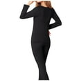 thumbnail image 4 of Dealovy Plus Size Thermal Underwear for Women Crewneck Long Sleeve Top Elastic Waist Slim Trousers Casual Solid Color Pajama, 4 of 5