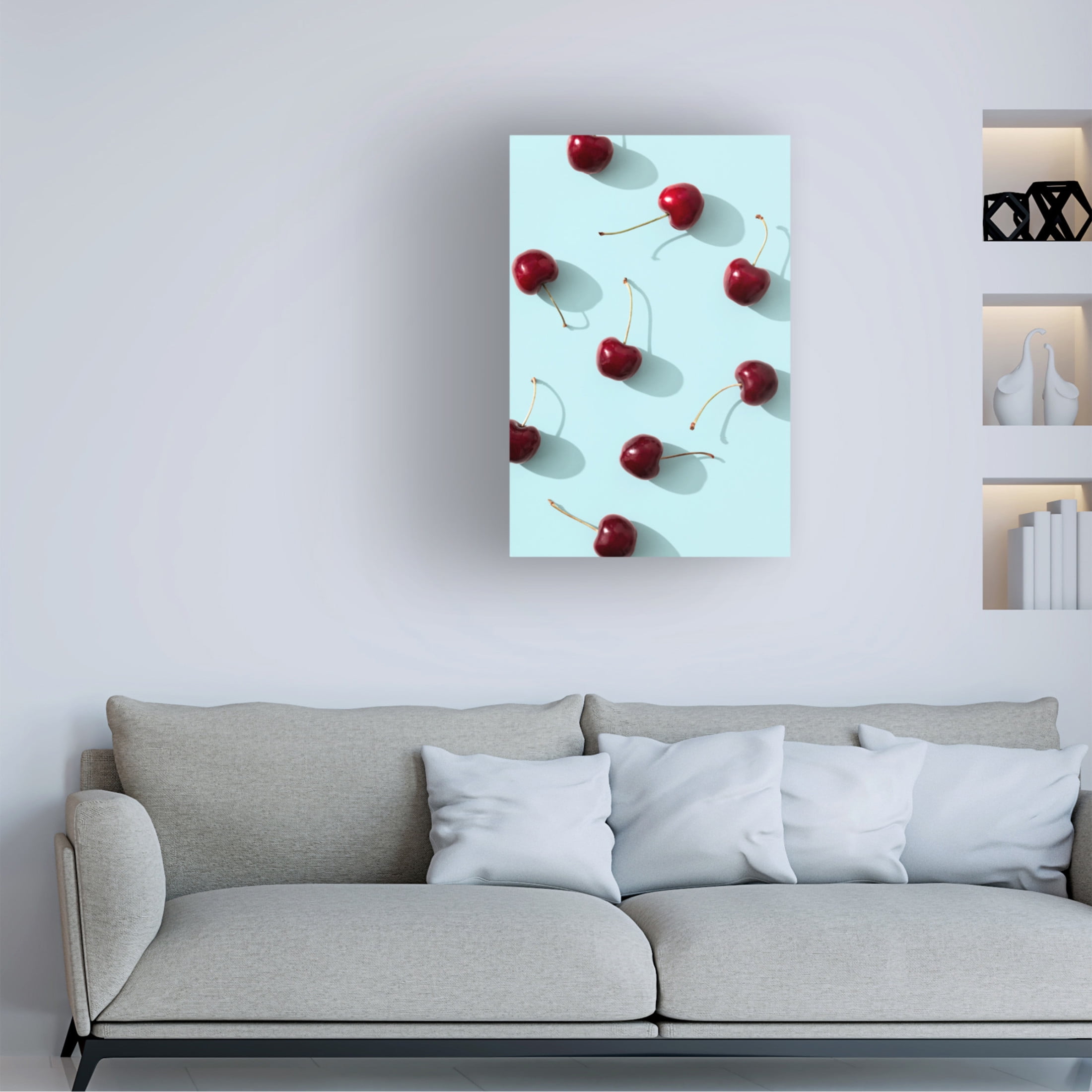 Trademark Fine Art Pictufy Studio Cherries On Turquoise Background Canvas Wall Art