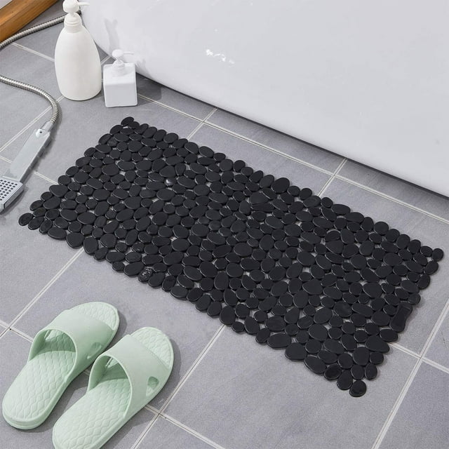 Alfombra de baño de goma antideslizante con cerdas masajeadoras y exfoliantes | 40 x 88 cm, color gris/blanco/marrón, para ducha, bañera, cocina y lavadero