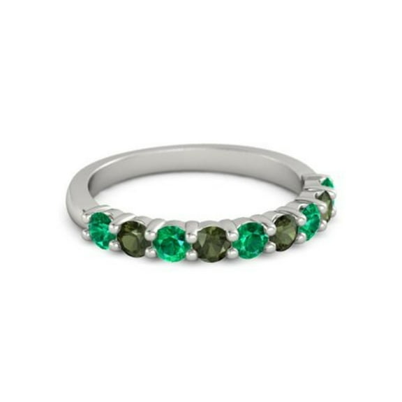 925 Sterling Silver Round 2.50 MM Emerald Green Apatite Eternity Women Ring