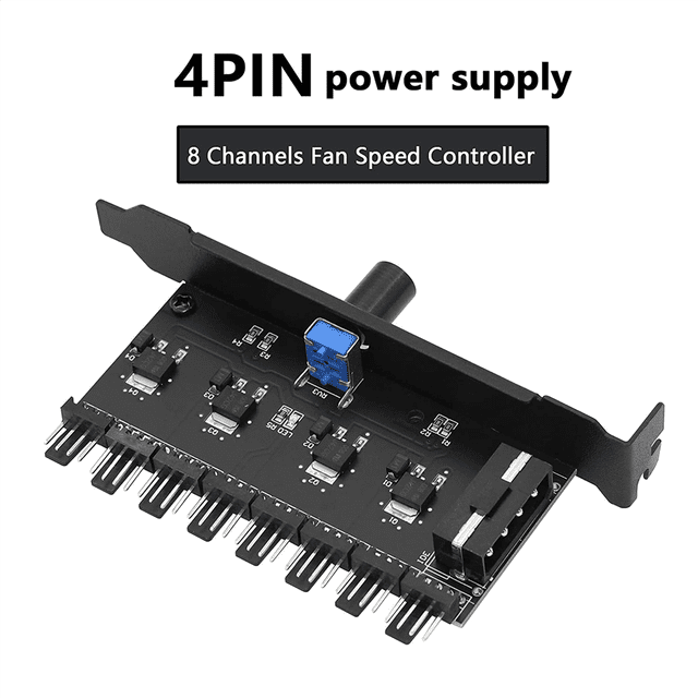 2X Pc 8 Channels Fan Hub Cooling Fan Speed Controller for CPU Case HDD VGA PWM Fan PCI Bracket Power By 12V Fan (4Pin)