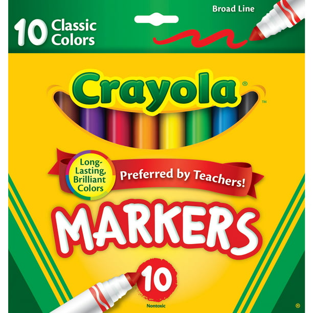 Crayola Broad Line Markers, 10 Count, Back to School Supplies, Beginner Child