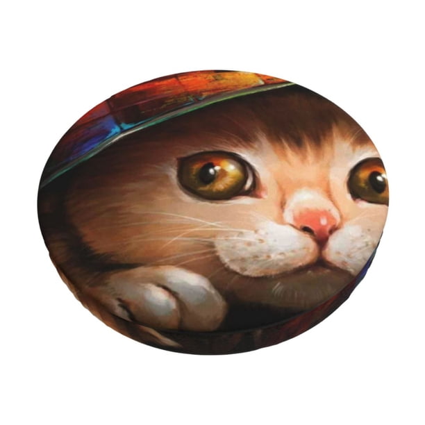 Balery Animal Cat Fundas de asiento para taburete de bar redondo de tela de terciopelo ajustables que protegen de arañazos y manchas para sillas de 14 a 17 pulgadas.-13 inch