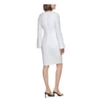 thumbnail image 2 of CALVIN KLEIN Womens White Zippered Darted Chiffon Insets Lined Bell Sleeve Round Neck Above The Knee Wear To Work Sheath Dress 6, 2 of 5