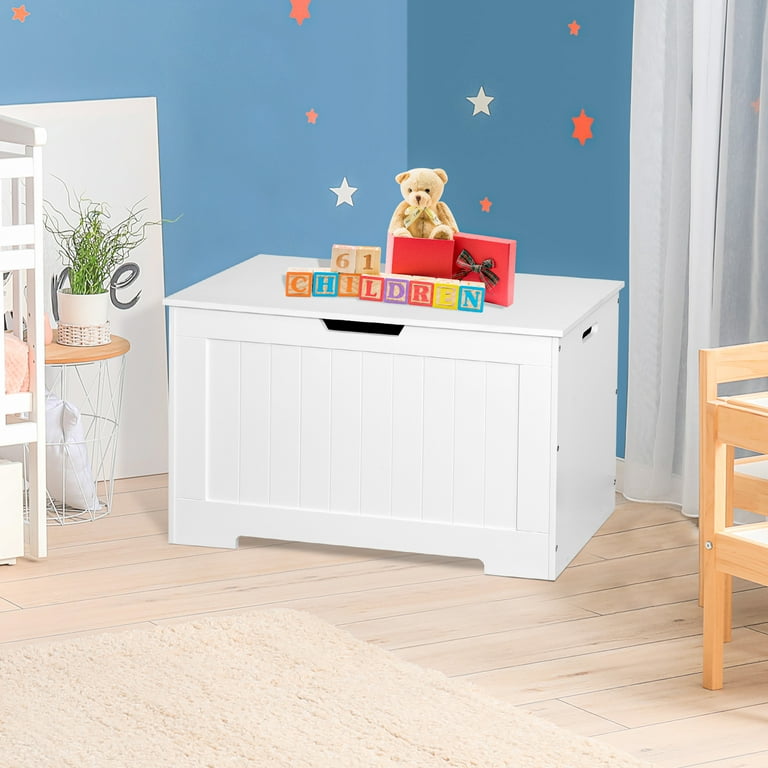 Wooden Toy Box and Storage Chest with Seating Bench, SYNGAR Kids Ottoman Storage  Box with Large Storage Space & Safety Hinged Lid, Functional Toy Chest for  Playroom, Bedroom, Living Room, White, D6964 