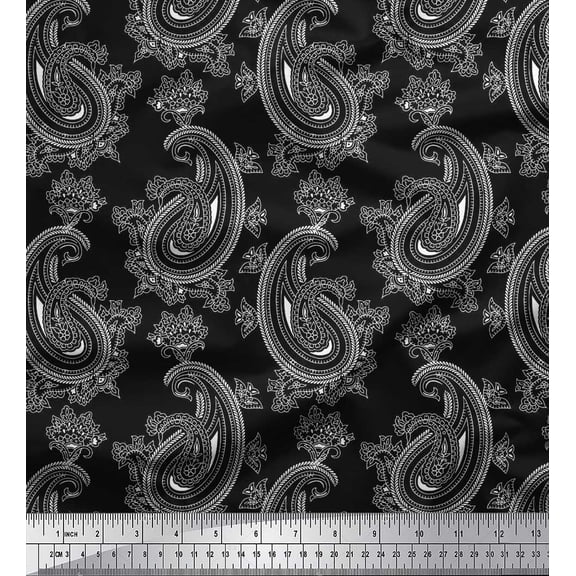 Soimoi Poly Georgette Fabric Artistic Paisley Print Fabric by Yard 42 Inch Wide