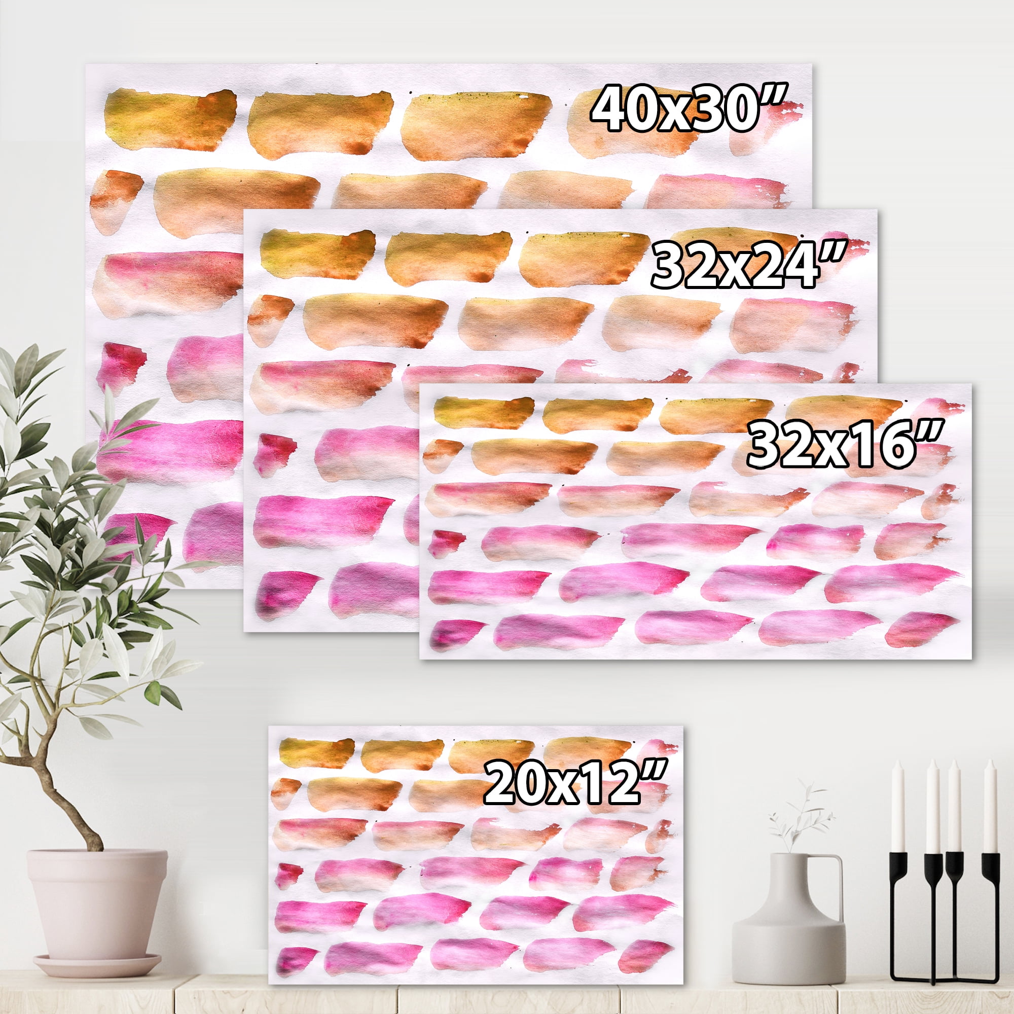 Designart ' Dark Yellow and Pink Abstracts Brushes ' Modern Canvas Wall Art Print