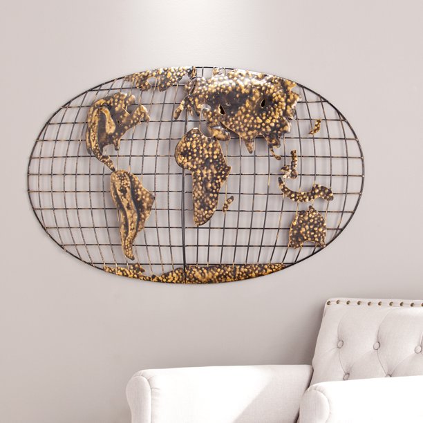 Gold Map Wall Art Sei Inique Traditional Style World Map Wall Art In Gold Brushed Finish -  Walmart.com