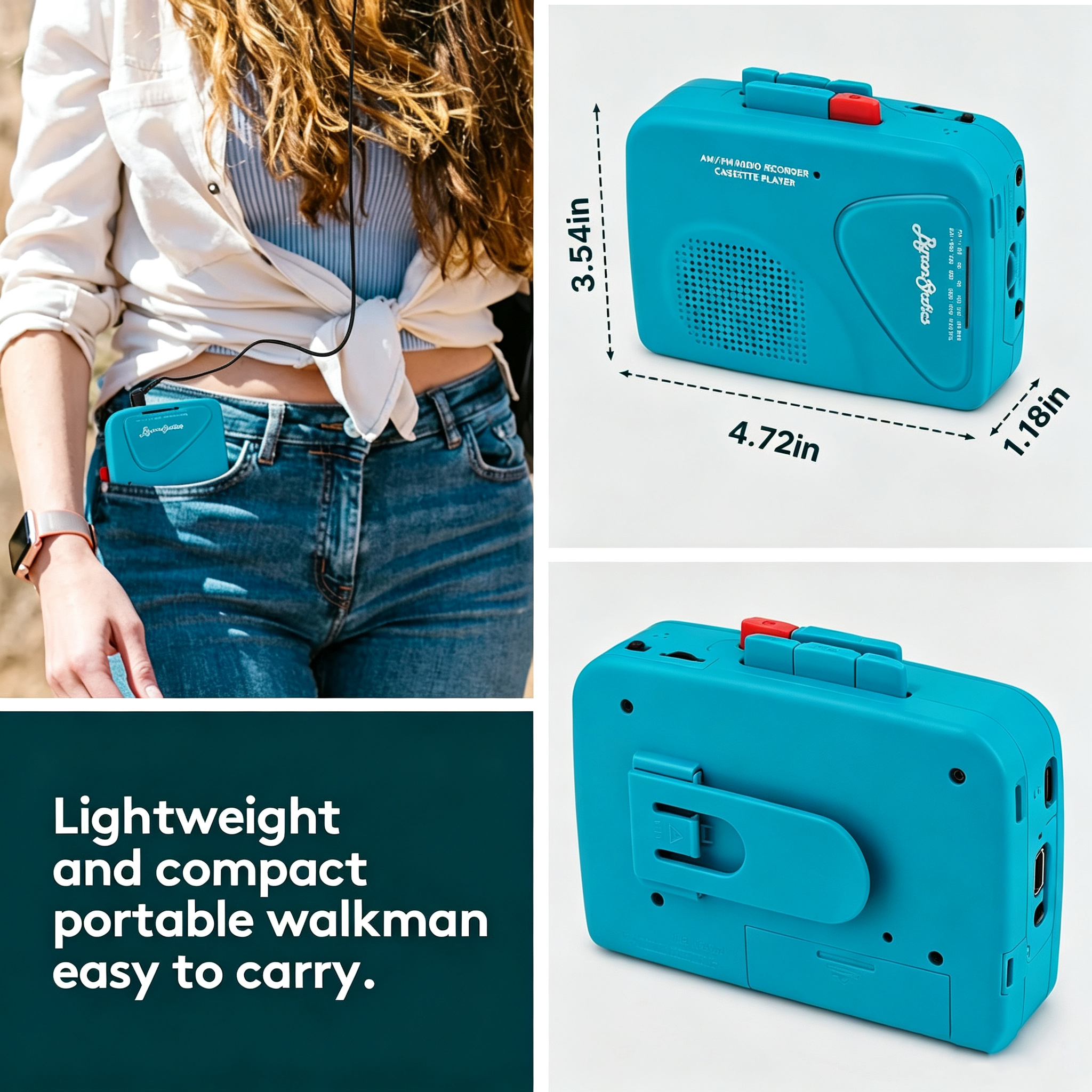 ByronStatics Portable Cassette Player with AM/FM Radio, Teal photo 4