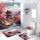 thumbnail image 1 of Juego de 4 cortinas de ducha con diseño de flores de cerezo abstractas, diseño de montaña con flores rosas japonesas y asiáticas, con 12 ganchos, juego de alfombrillas de baño, decoración de baño de, 1 of 4
