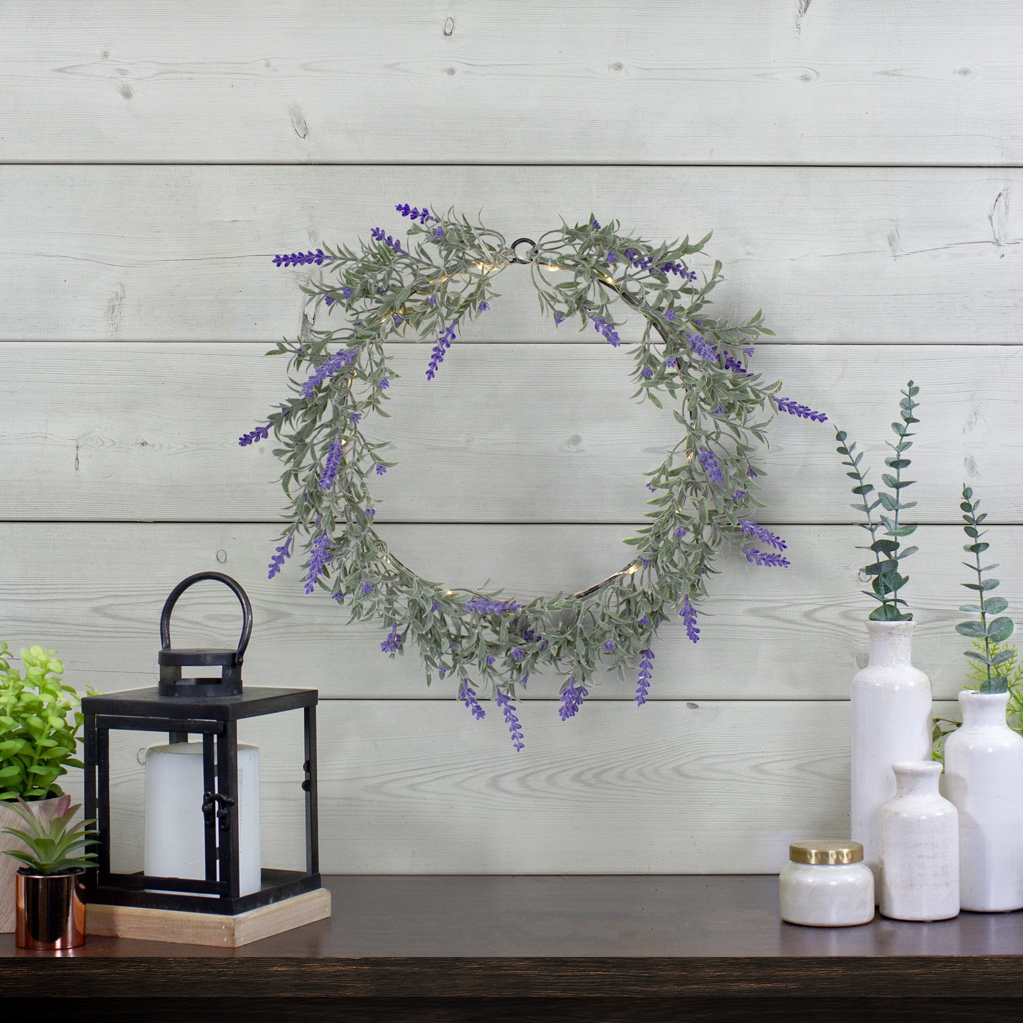 Northlight Pre Lit Battery Operated Spring Wreath - 16" - White LED Lights