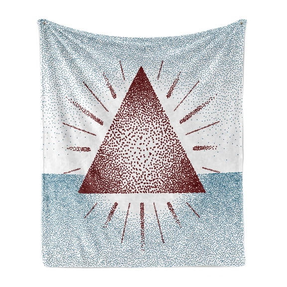 Geometric Soft Flannel Fleece Throw Blanket, Digital Triangle Form with Dots Retro Pyramid Graphic Print, Cozy Plush for Indoor and Outdoor Use, 50" x 70", Burgundy and Blue, by Ambesonne