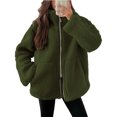 thumbnail image 2 of Quinlirra Fall Jackets for Women 2024 Women's Solid Winter Faux Coats Long Sleeve Lapel Pockets Fleece Jacket Casual Trendy Outerwear S Green, 2 of 6