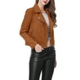 thumbnail image 4 of INSPIRE CHIC Women's Motorcycle Jacket Faux Suede Solid Color Asymmetric Zipper Jacket L Brown, 4 of 9