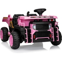 Lumiparty 24V 2-Seater Ride-On Dump Truck for Kids, Remote Control Construction Toy with Electric Dump Bed, Extra Shovel, 2WD/4WD, Music Player & Speeds Up to 4.35 MPH, Pink