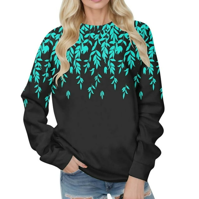 POINTERTECK Sweat-Shirt à Manches Longues pour Femmes Imprimé O Pull-Over en Vrac Automnal Tops