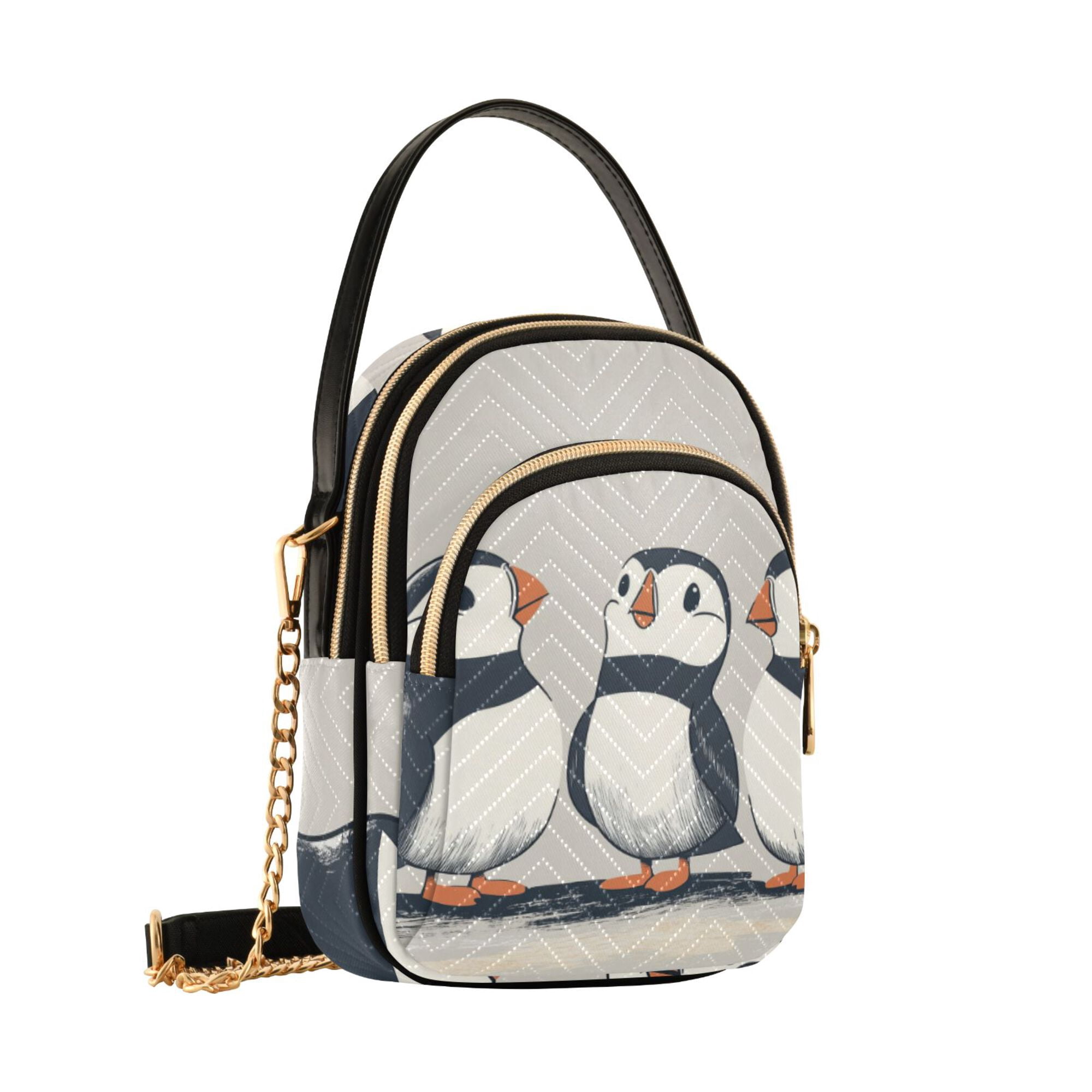 FORMRS Crossbody Bag for Women Quilted Travel Shoulder Cell Phone Purse with Chain Strap Handbag, Cute Puffin