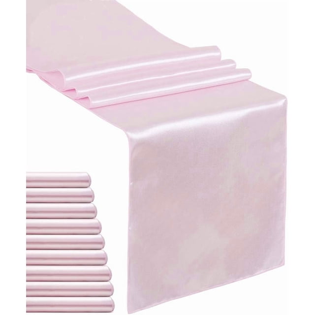 15 Pack Pink Satin Table Runner 12 x 108 Inch Long Table Runner for Wedding Birthday Party Engagement Decorations