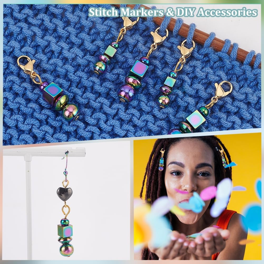 24 Pcs Rainbow Color Beaded Pendant Stitch Markers 304 Stainless Steel Crochet Stitch Marker Removable Lobster Clasp Locking Stitch Marker for Weaving Sewing Needleworks Jewelry Making colorful DIY