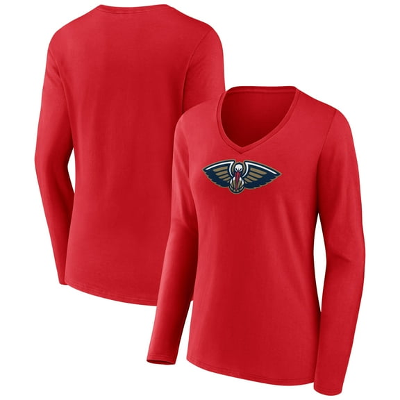 Women's Red New Orleans Pelicans Primary Logo Long Sleeve V-Neck T-Shirt