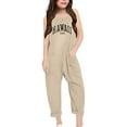 thumbnail image 3 of MIXUE Girls Jumpsuits & Rompers Summer Letter Print Spaghetti Strap V Neck Sleeveless Casual Bodysuits With Pockets Outwear,Beige,13-14 Years, 3 of 5