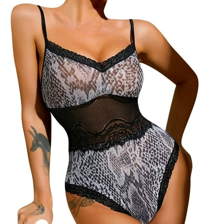 CZSCPDAW Lingerie For Women Sexy Lace Plus Size Underwear Pajamas Women Sexy Lingerie Teddy Bodysuit Women s Sexy Underwear Sexy Suspender Pajamas Print Mesh Lace Splicing Home Clothes