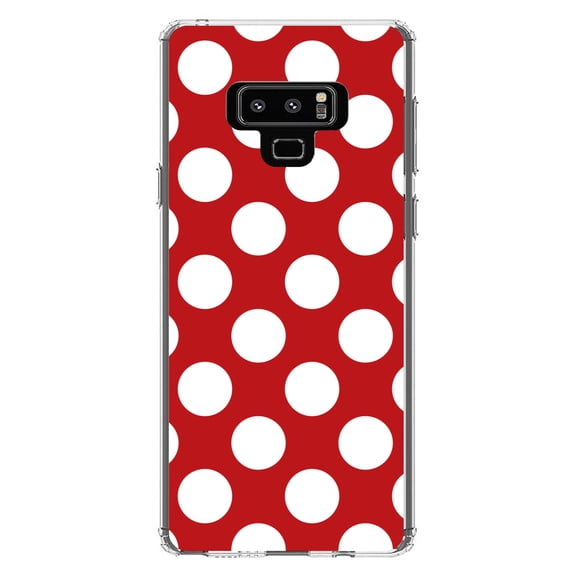 DistinctInk Clear Shockproof Hybrid Case for Samsung Galaxy Note 9 - TPU Bumper, Acrylic Back, Tempered Glass Screen Protector - White & Red Polka Dots