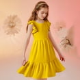 thumbnail image 4 of Summer Dress for Girls Daily Baby Girls Flowy Midi Dresses Ruffle Sleeve A-Line Solid Color Casual Crew Neck Sleeveless Beach Sundress New Yellow 13T, 4 of 9